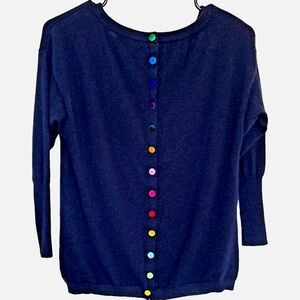 Neiman Marcus XS Navy Cashmere Cardigan Rainbow Button Back Sweater